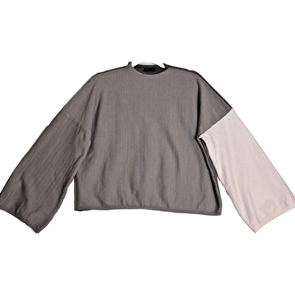 Miou Muse Brown Cream Colorblock Oversized Knit Sweater Wide Sleeve M MMT1529